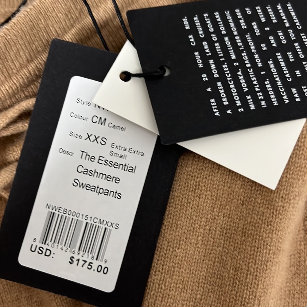 Naadam The Essential Cashmere Sweatpants size XXS in Camel NWT - Picture 10 of 10